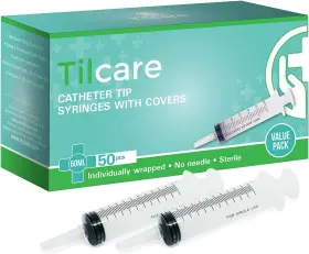 Br-a-3518 Tilcare 60ml Catheter Tip Syringe With Covers 50 Pack By - Sterile Plastic