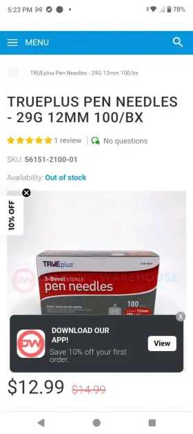 56151-2100-01 Trueplus 3-bevel Pen Needle