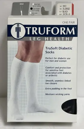 1912-xl Truform 048503491260 Black Diabetic Compression Socks X-large Unisex 8-15 Mmhg Y