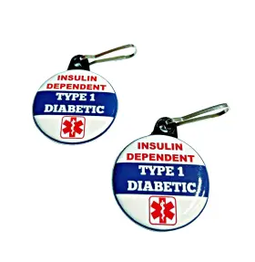 Ultrabeatusdesigns 603051326350 Insulin Dependent Type 1 Diabetic Medical Alert Tag 2pcs Zipper Pull Charm