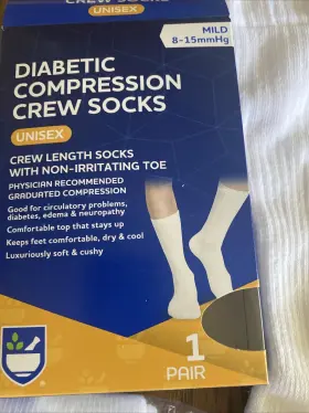 Unisex Riteaid 011822017442 2 New Diabetic Compression Socks Crew White Large 8-15 Mmhg Non Irritating Toes #2