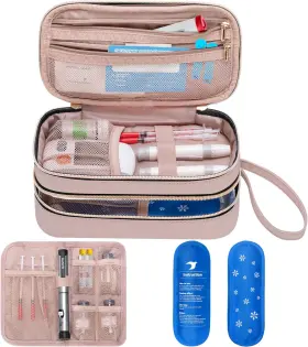 Cayw10702 Yarwo Insulin Cooler Travel Case With 2 Ice Packs Double-layer Diabetic Insulat