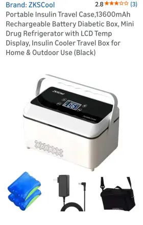 Zkscool-cb04 Zkscool Portable Mini Drug Refrigerator Cb04 Rechargeable Lcd Display Black Whi