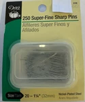 Dritz #110 250 Ct Super-fine Sharp Pins, Size 20, 1/4", Stackable Box. Fixed Price $11.99.