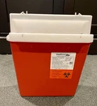 Oakridge Products 5 Quart Sharps Container W/ Horizotal Drop Lid, M-style, Red. Fixed Price $24.00.