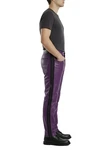 Purple With Black Stripes Custom Men's Genuine Leather Pants Five Pockets. Fixed Price $124.99.